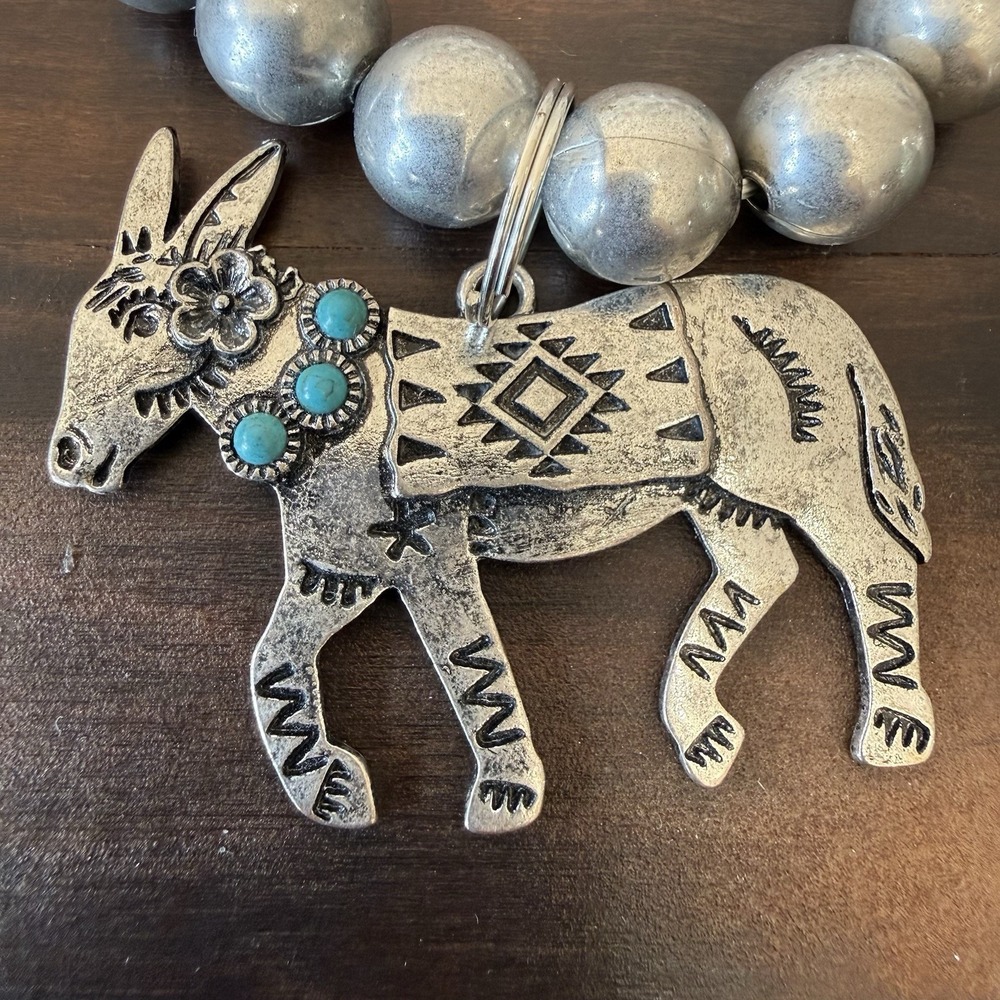 Western Silver Beaded Stretch Bracelet Detailed Donkey Burro Charm Bracelet - Picture 6 of 6